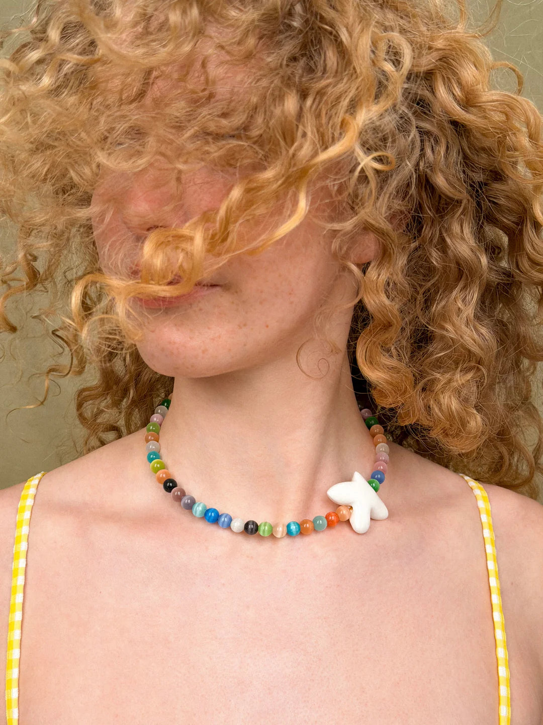 Natural Cat's Eye Necklace with Porcelain Bird Pendant – Myrni
