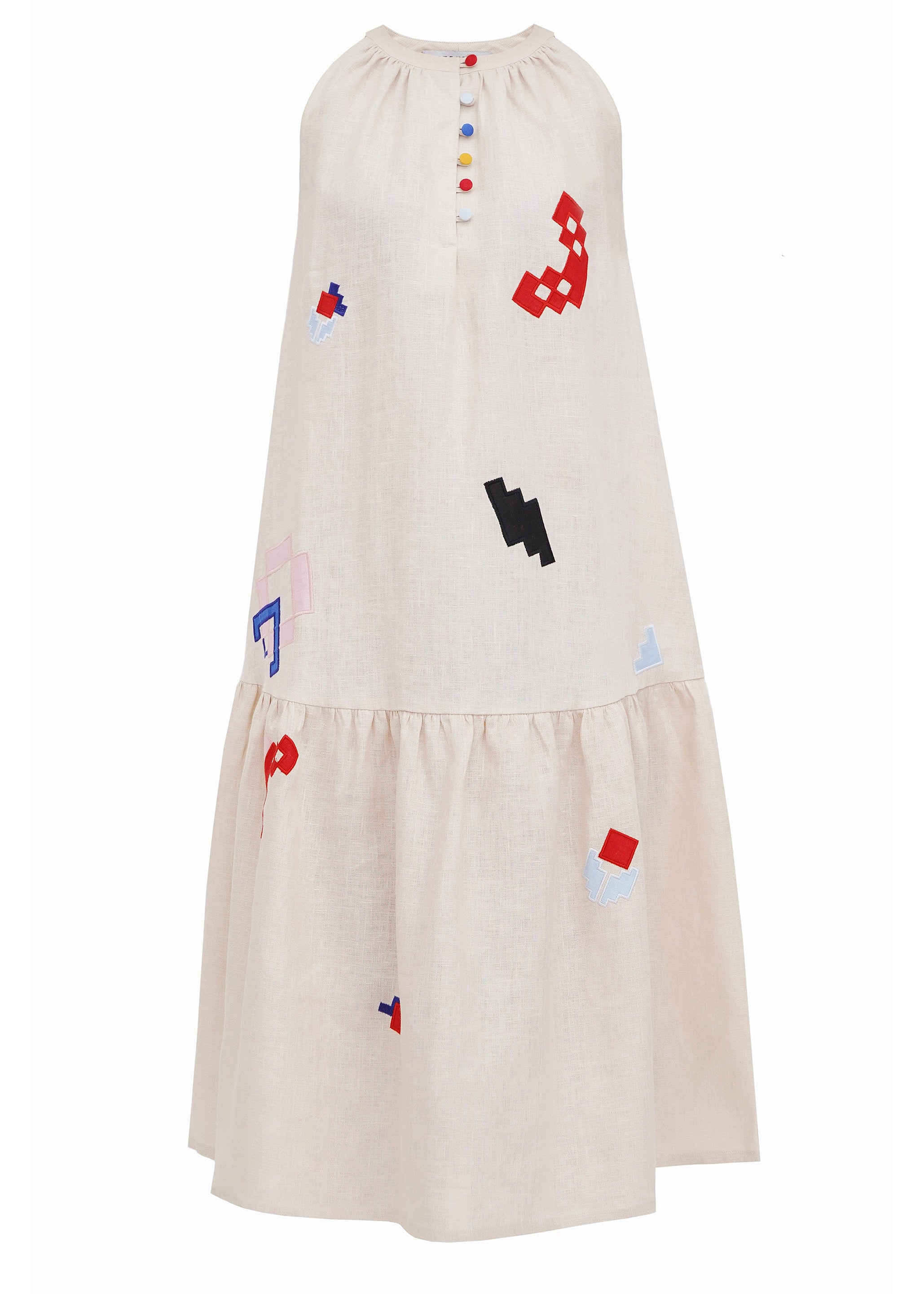 Rochia Eva de vară din in natural cu aplicații