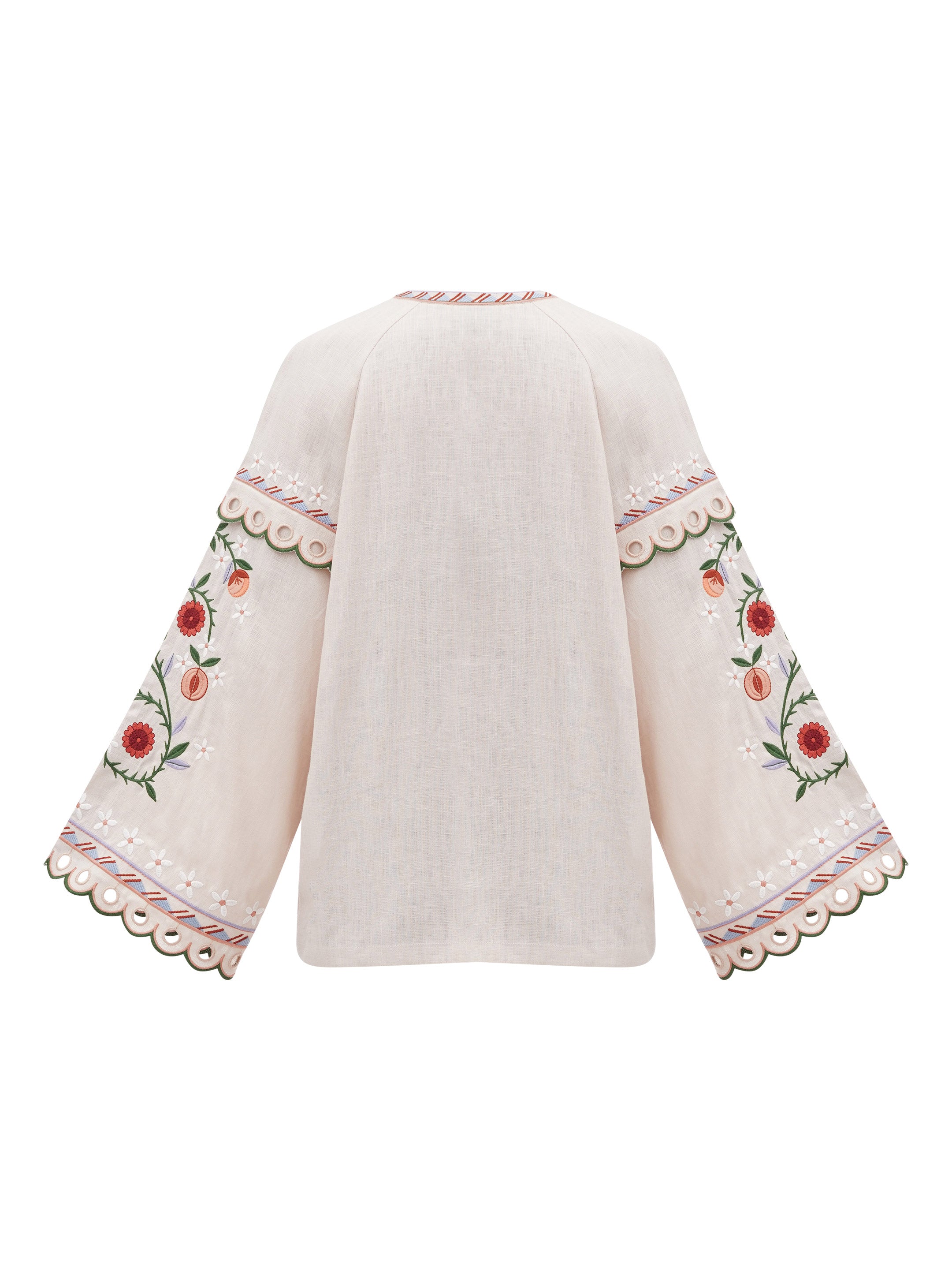 Bluza Abrykosy din in natural alb cu broderie abundentă