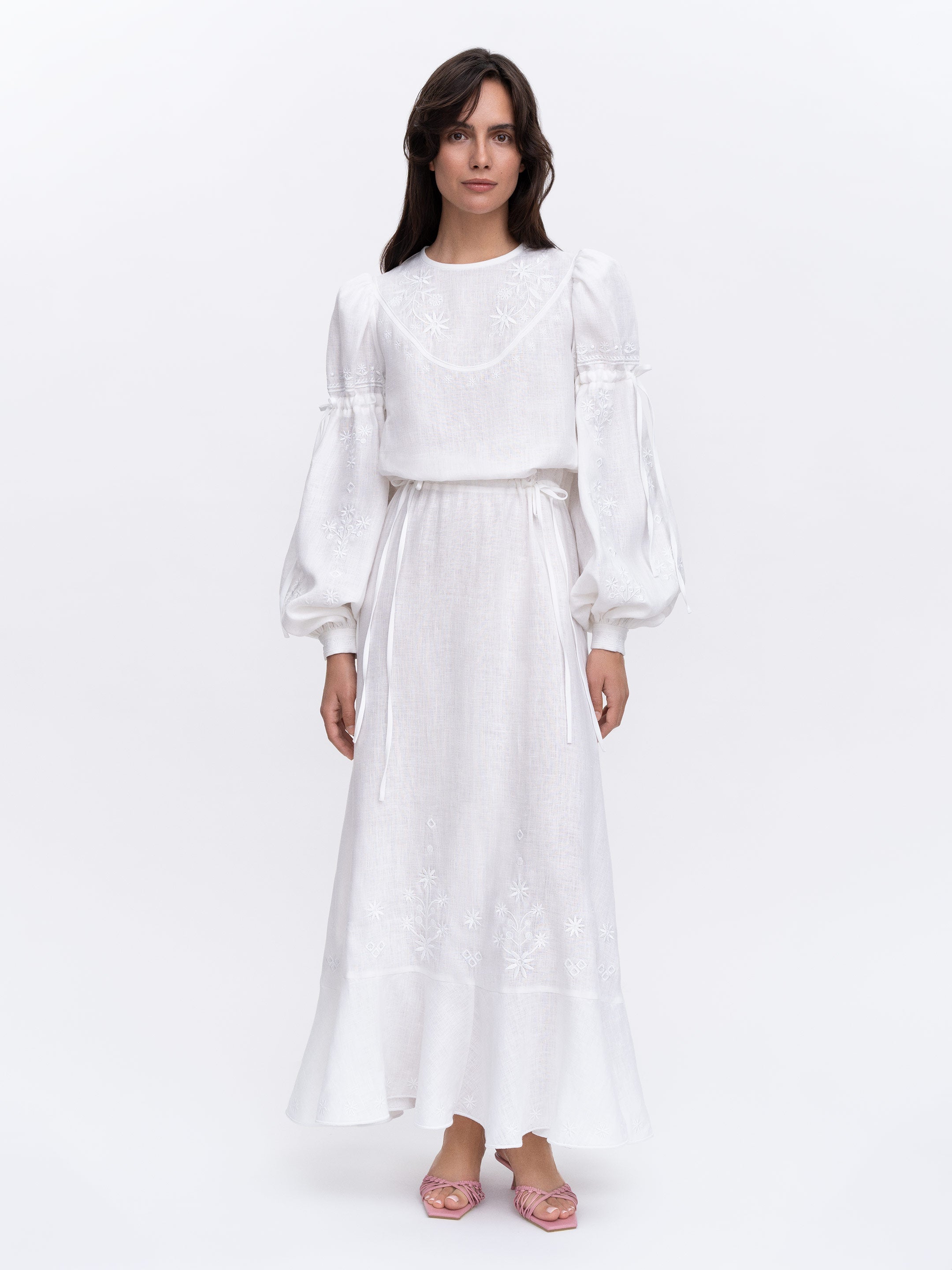 Bridal White Linen Embroidered Dress with Flowing Silhouette – Dream