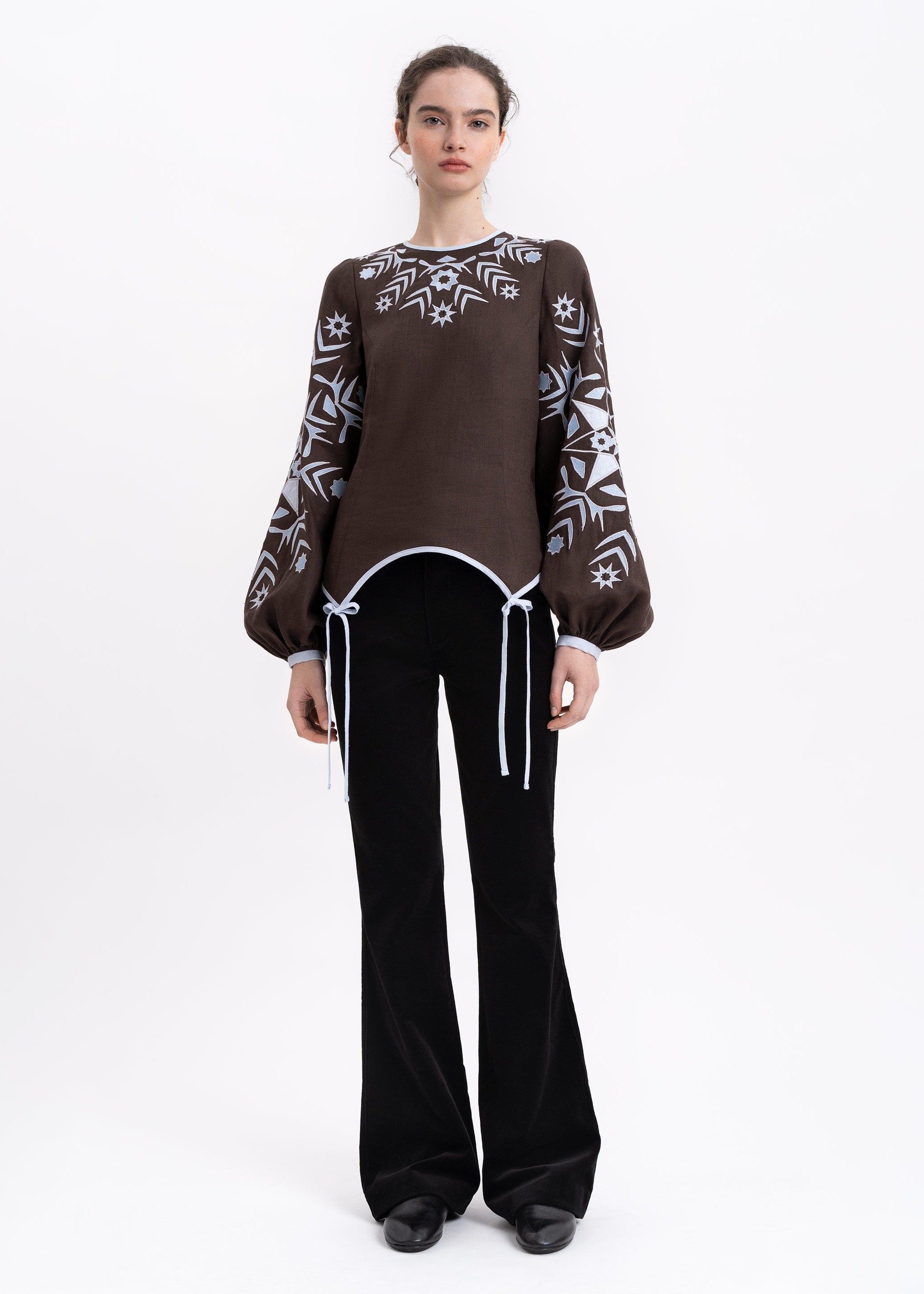 Bluza Zirka de seară din in cu broderie si ornamente