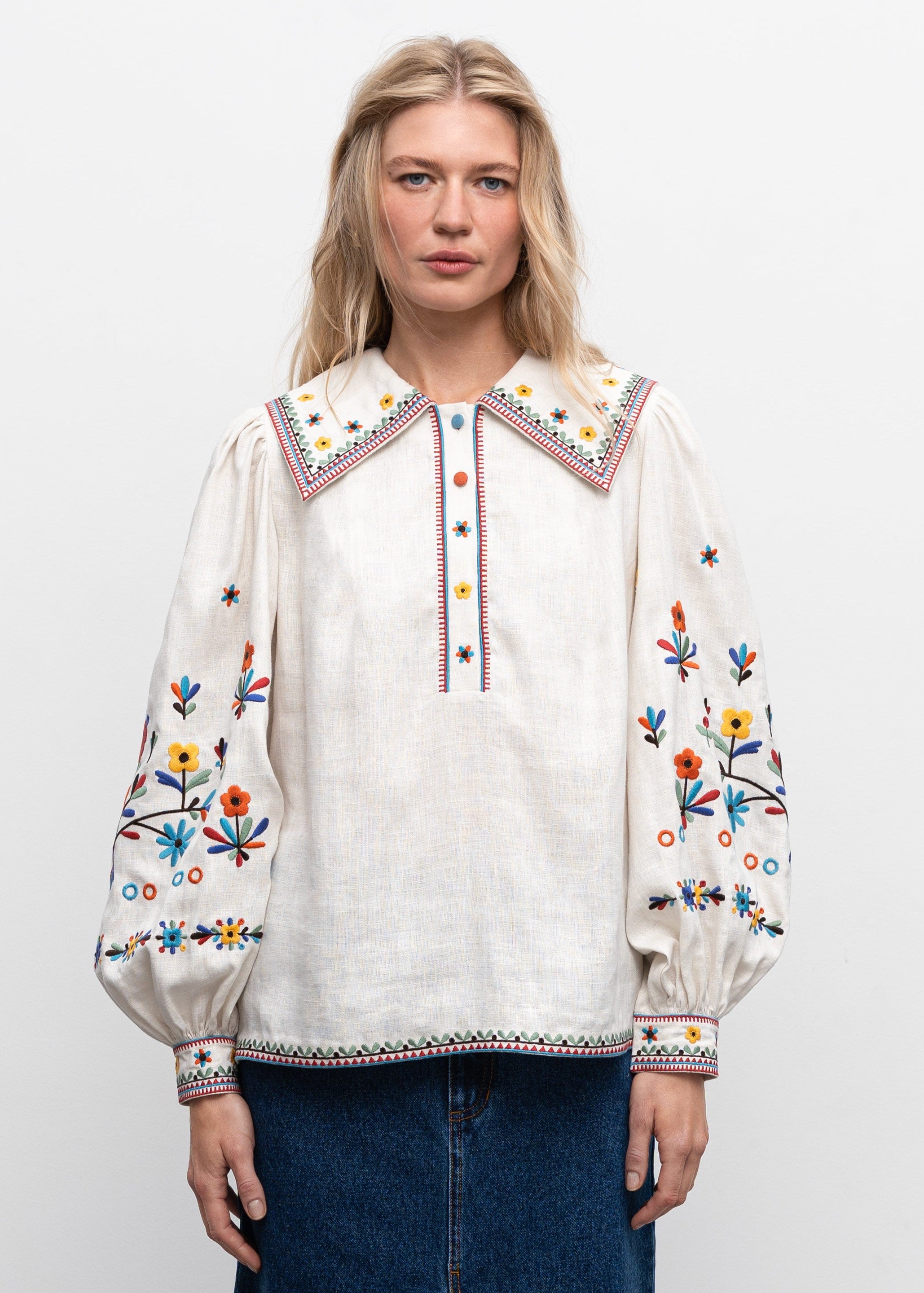 Bluza Yavir din in natural cu broderie yavorivsky