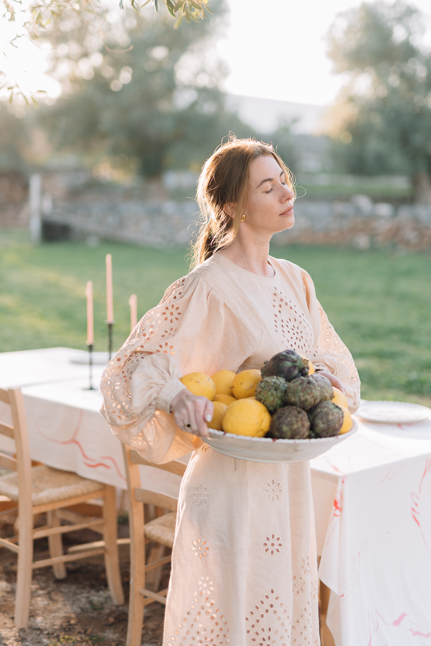 Embroidered Maxi Linen Dress with Voluminous Sleeves - Sashenka