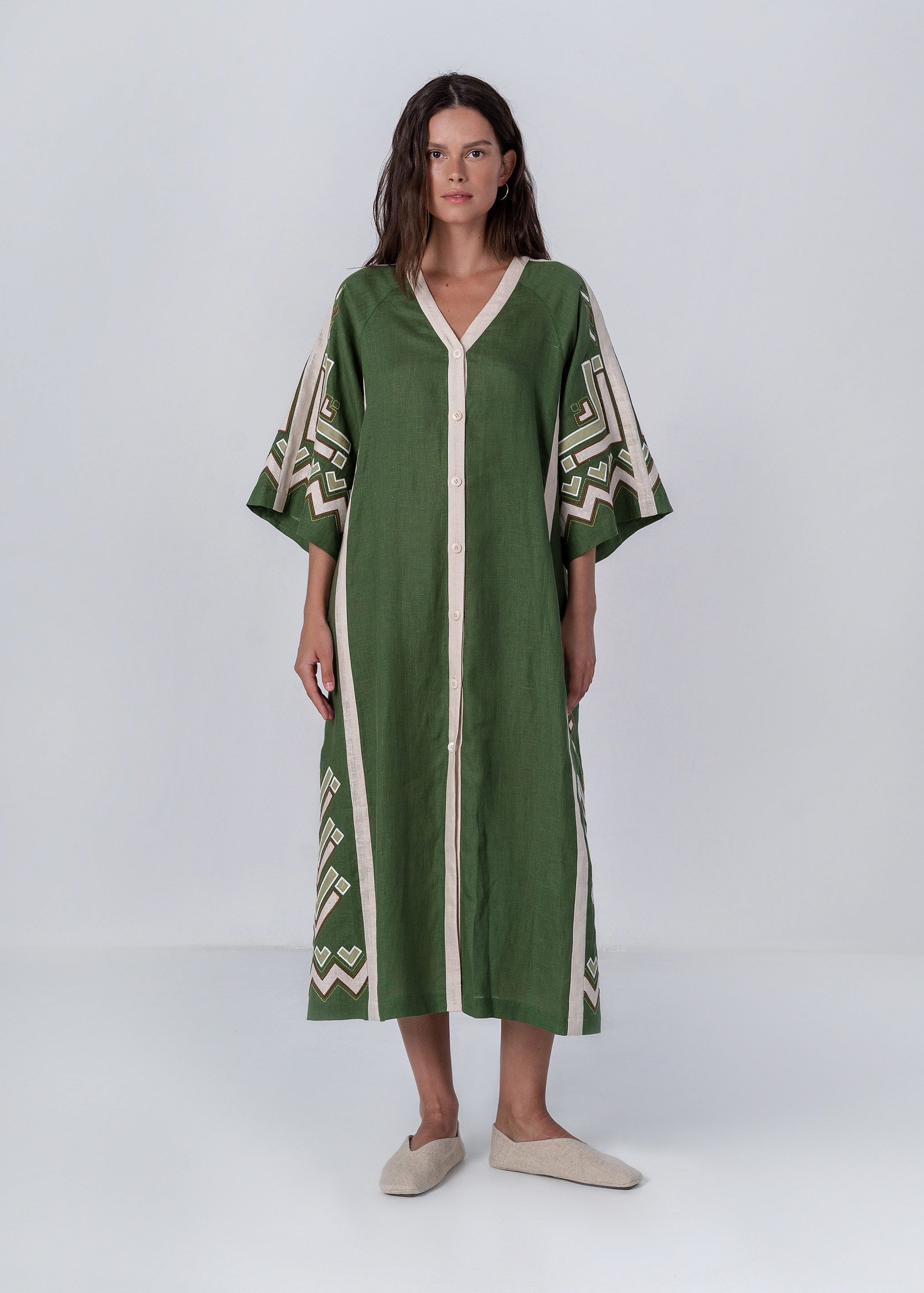 Rochia Symwol verde cu maneci scurte