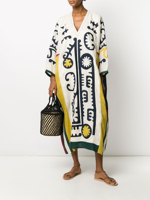 Embroidered White Linen Midi Dress with Delicate Ornaments – Camilla