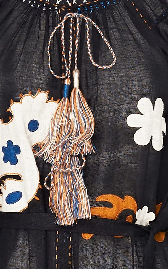 Natural Linen Midi Dress with Colorful Embroidery – Manarola