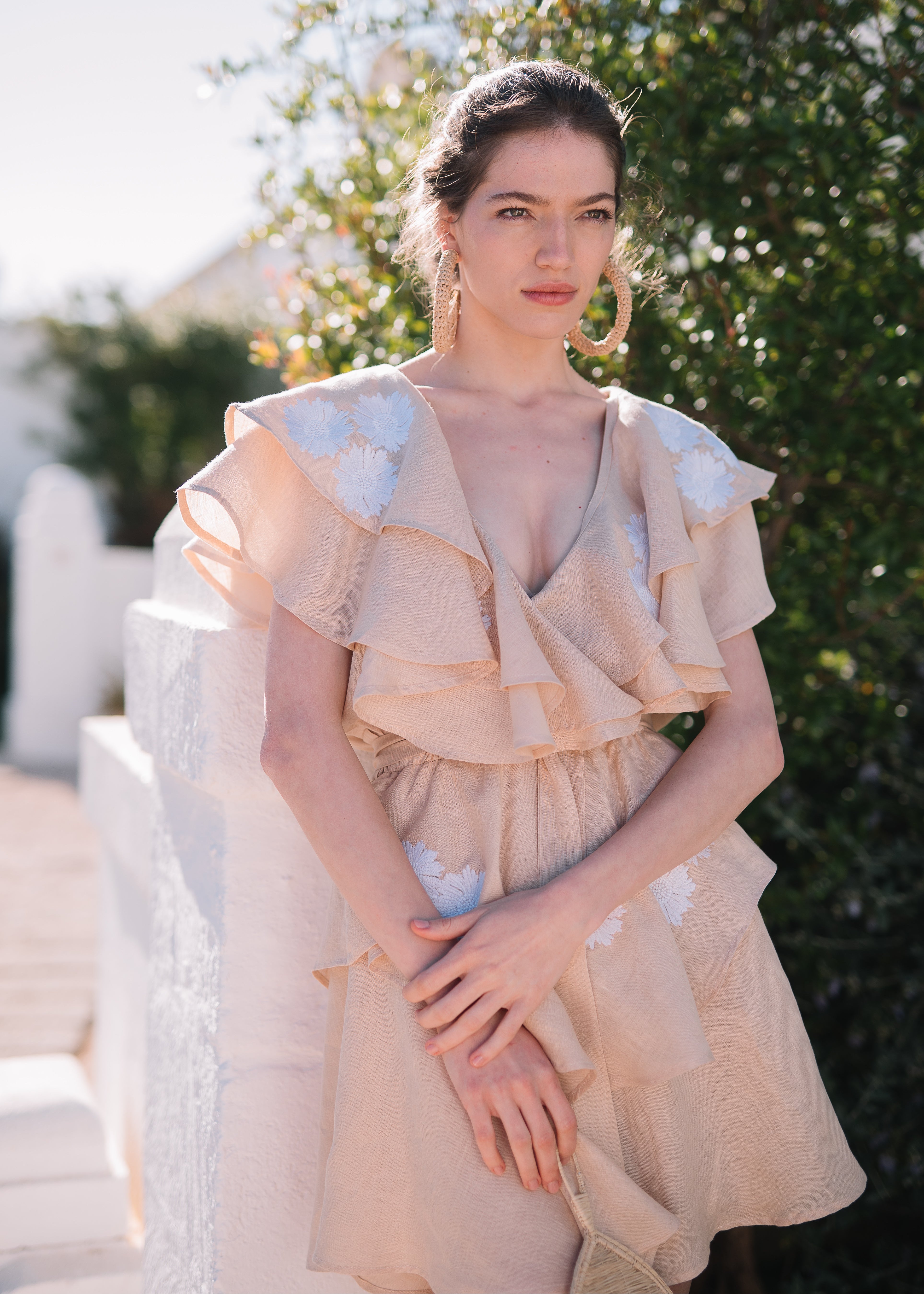 Colorful Floral Embroidered Mini Linen Dress – Diona