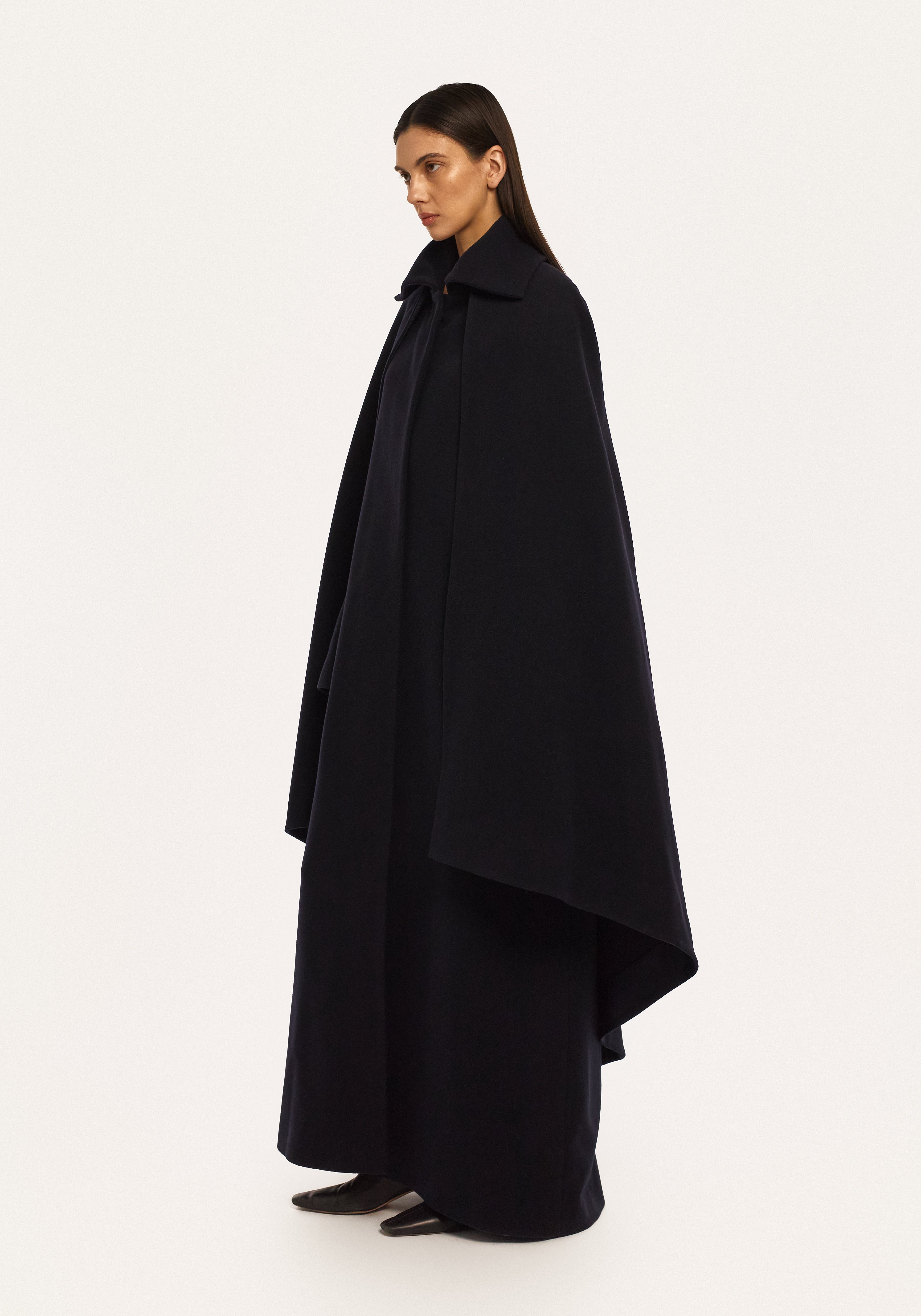Structured Wool Coat with Detachable Cape Layer