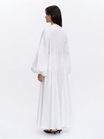 Load image into Gallery viewer, White Linen Embroidered Dress Dew
