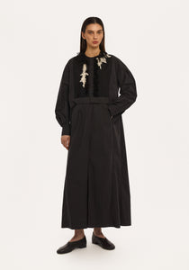 Rochie-Cămașă Neagră cu Broderie