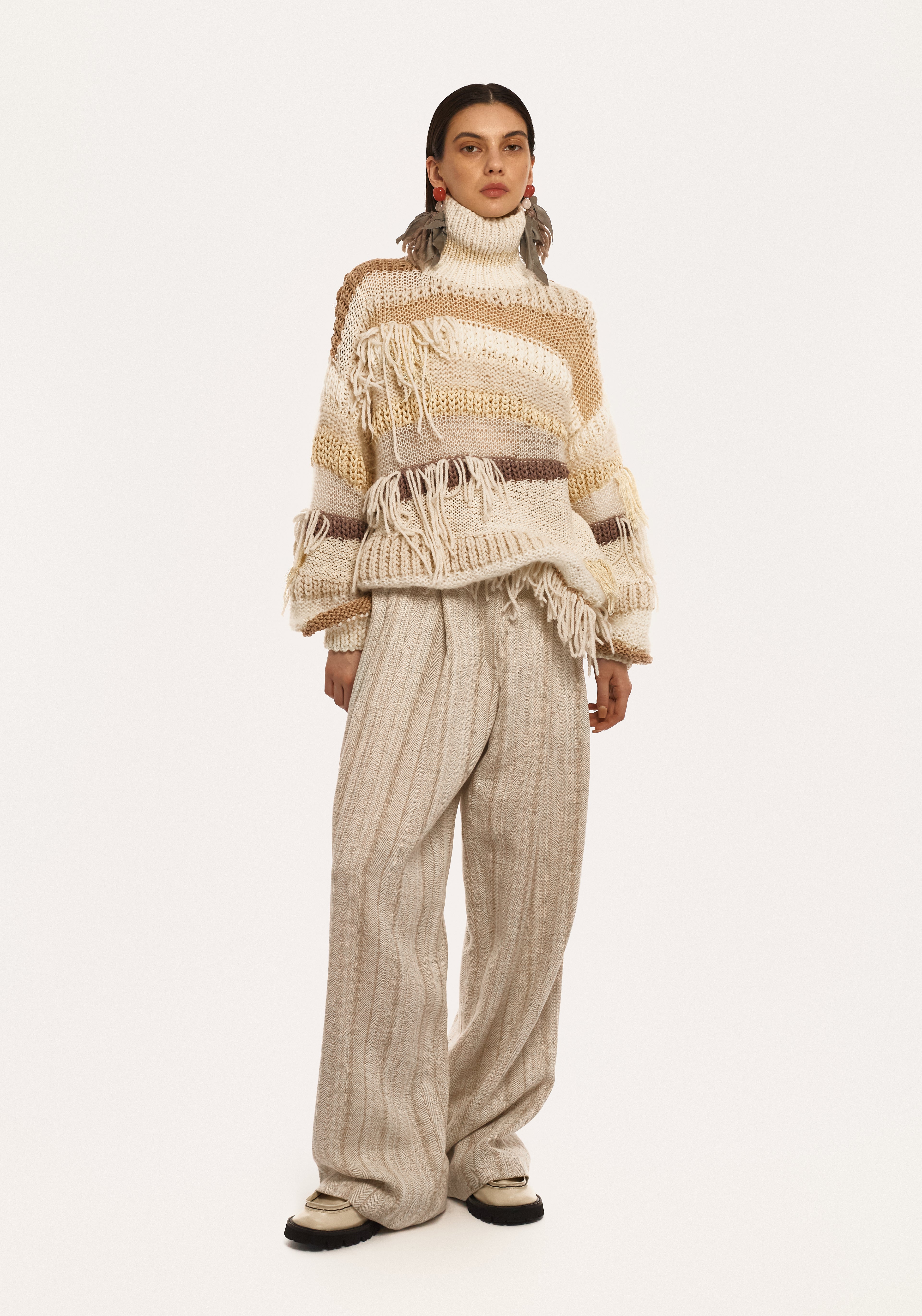 Creamy Wool Handmade Sweater with Relaxed Silhouette