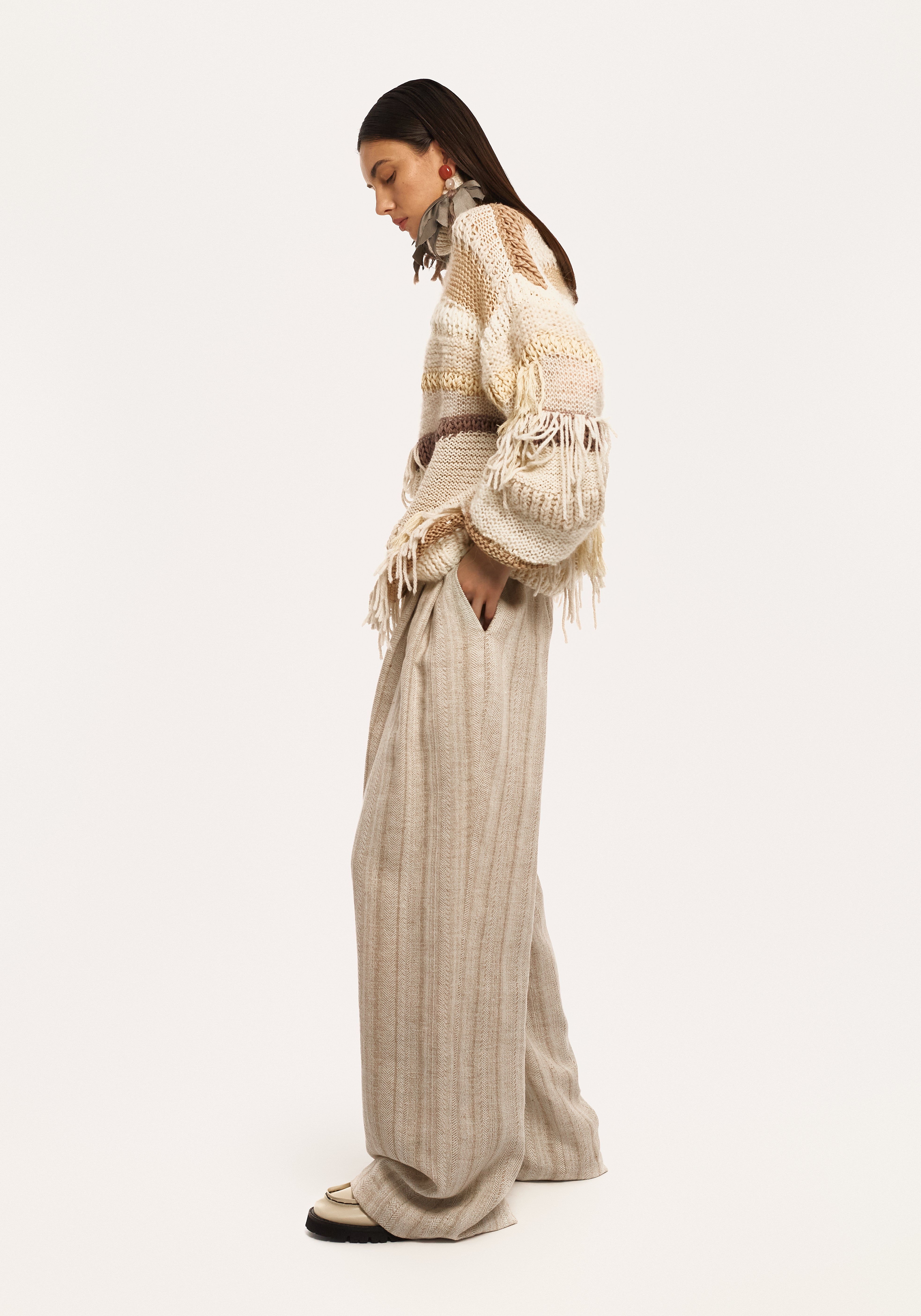 Creamy Wool Handmade Sweater with Relaxed Silhouette