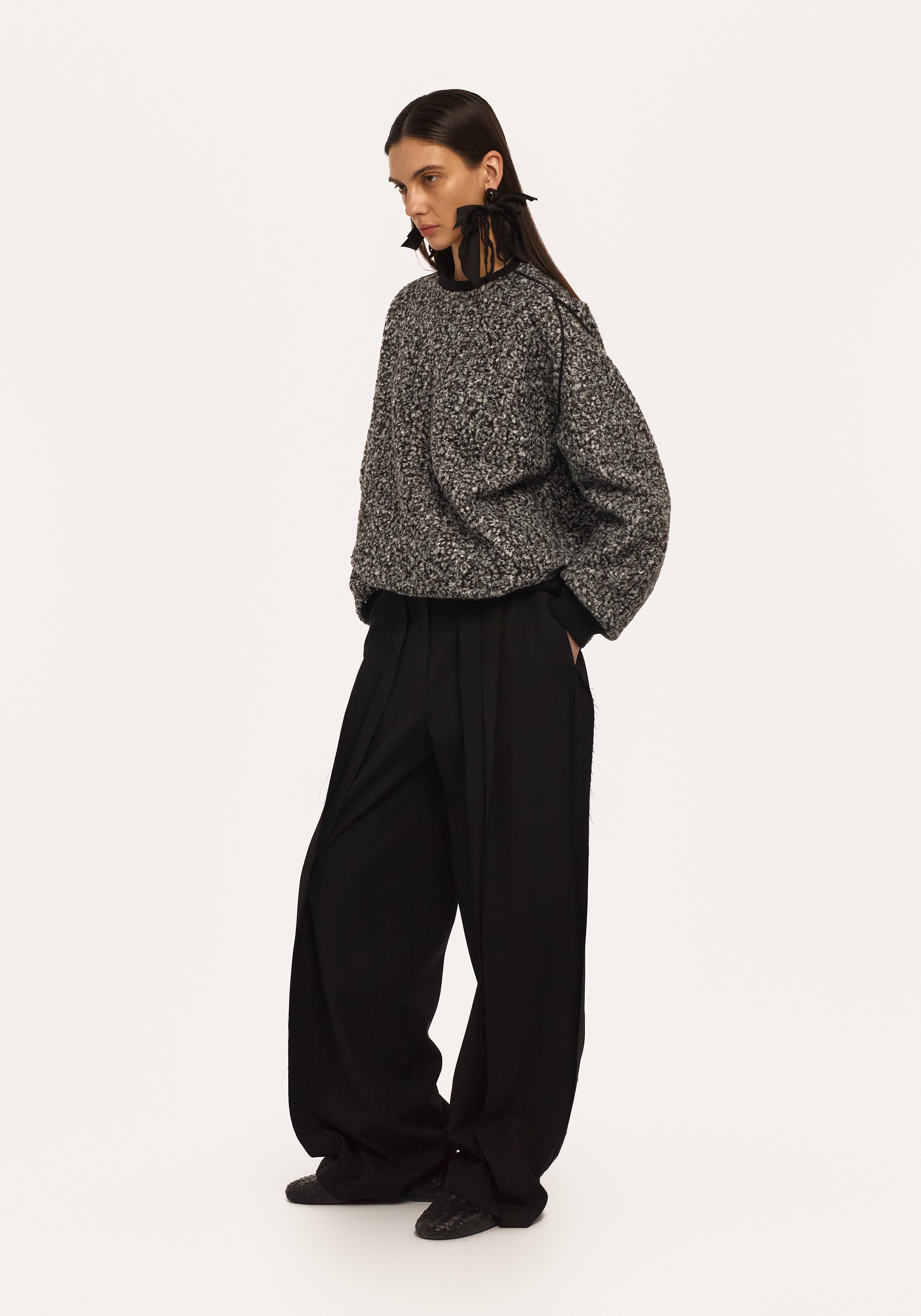 Grey Oversized Textured Sweatshirt