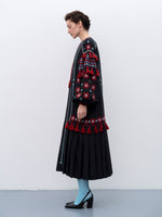 Load image into Gallery viewer, Black linen embroidered dress with contrasting ornaments and tassels Tera
