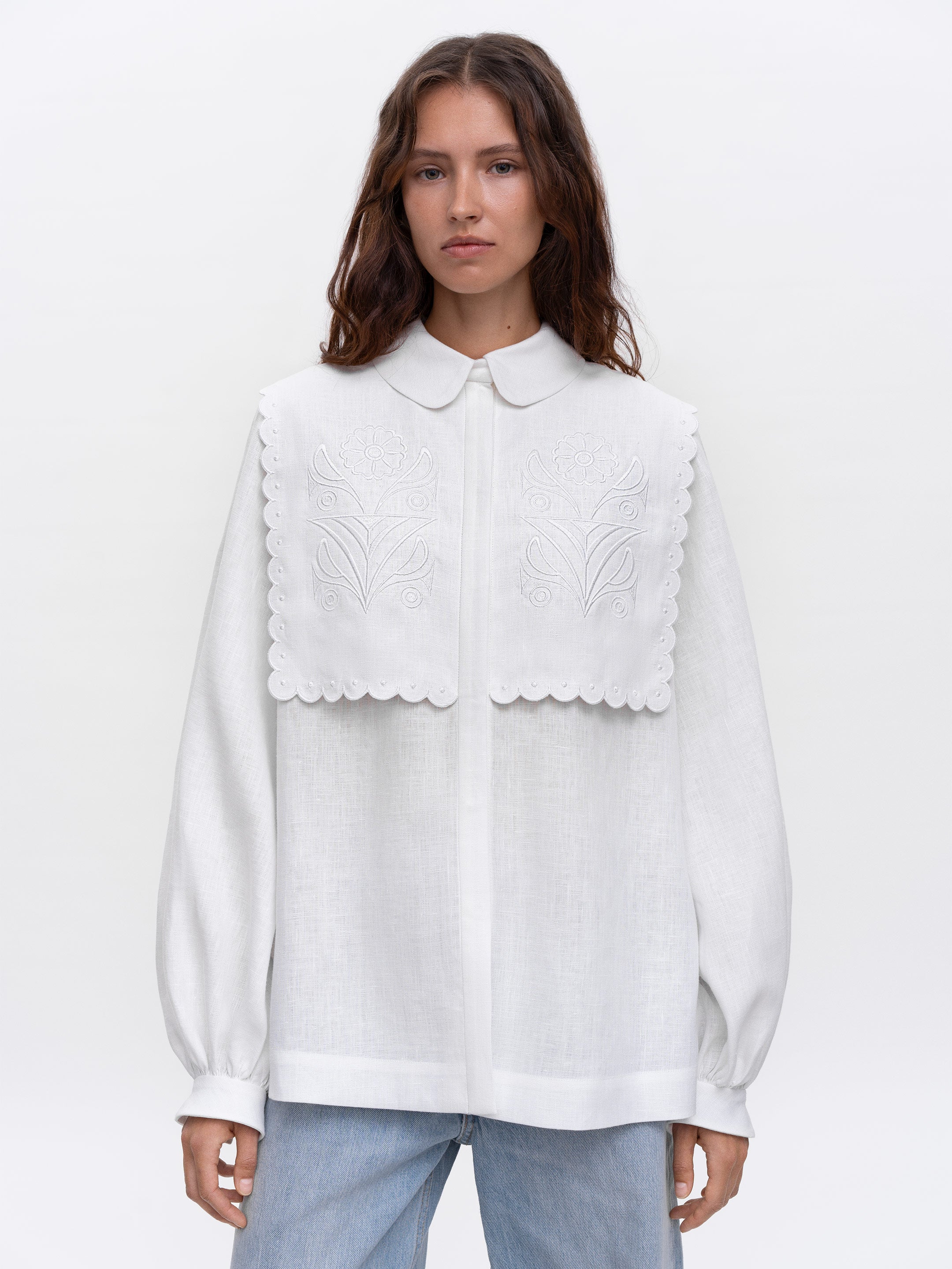 Embroidered White Linen Blouse - Plyn