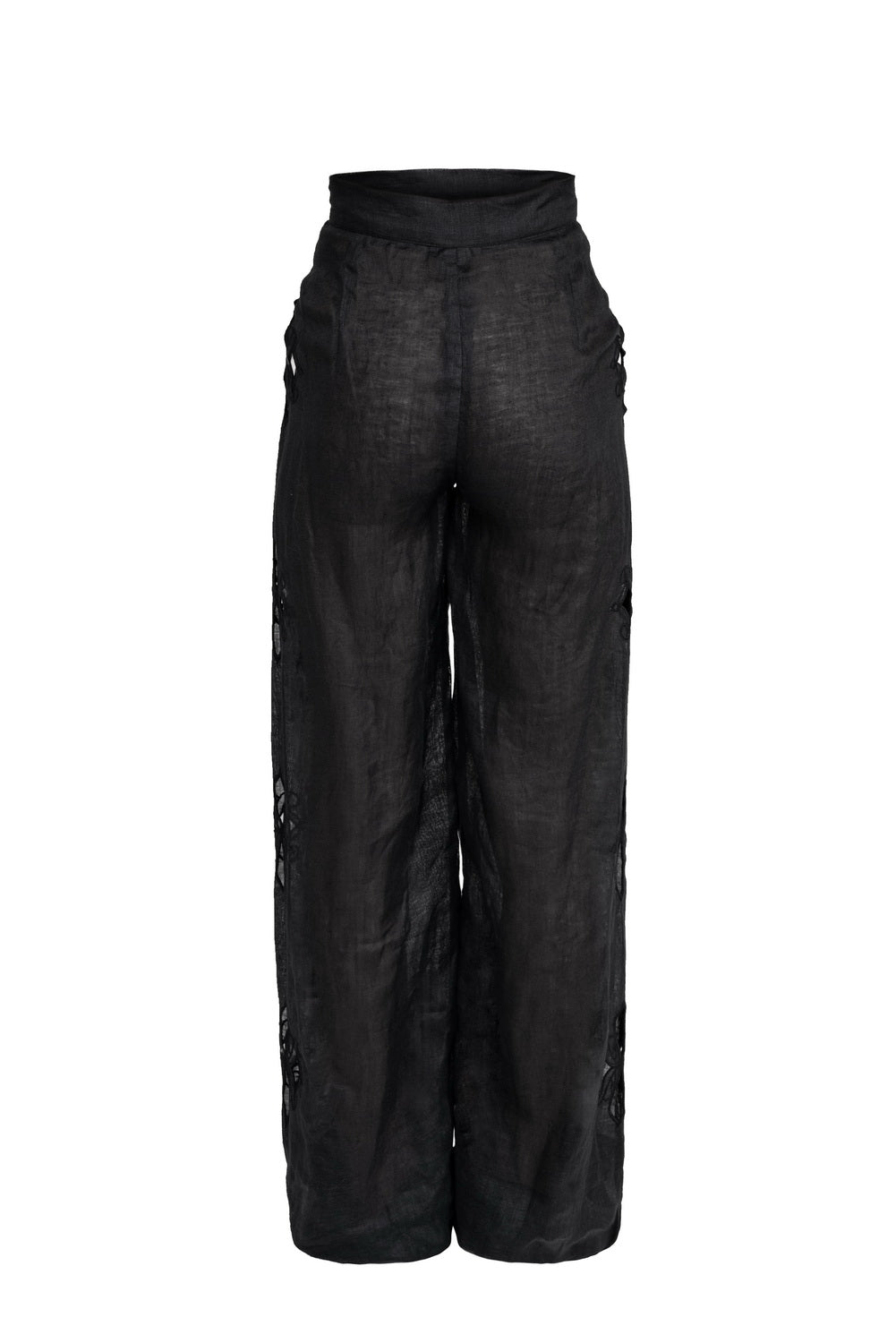 Pantaloni lungi negri din in cu decupaje