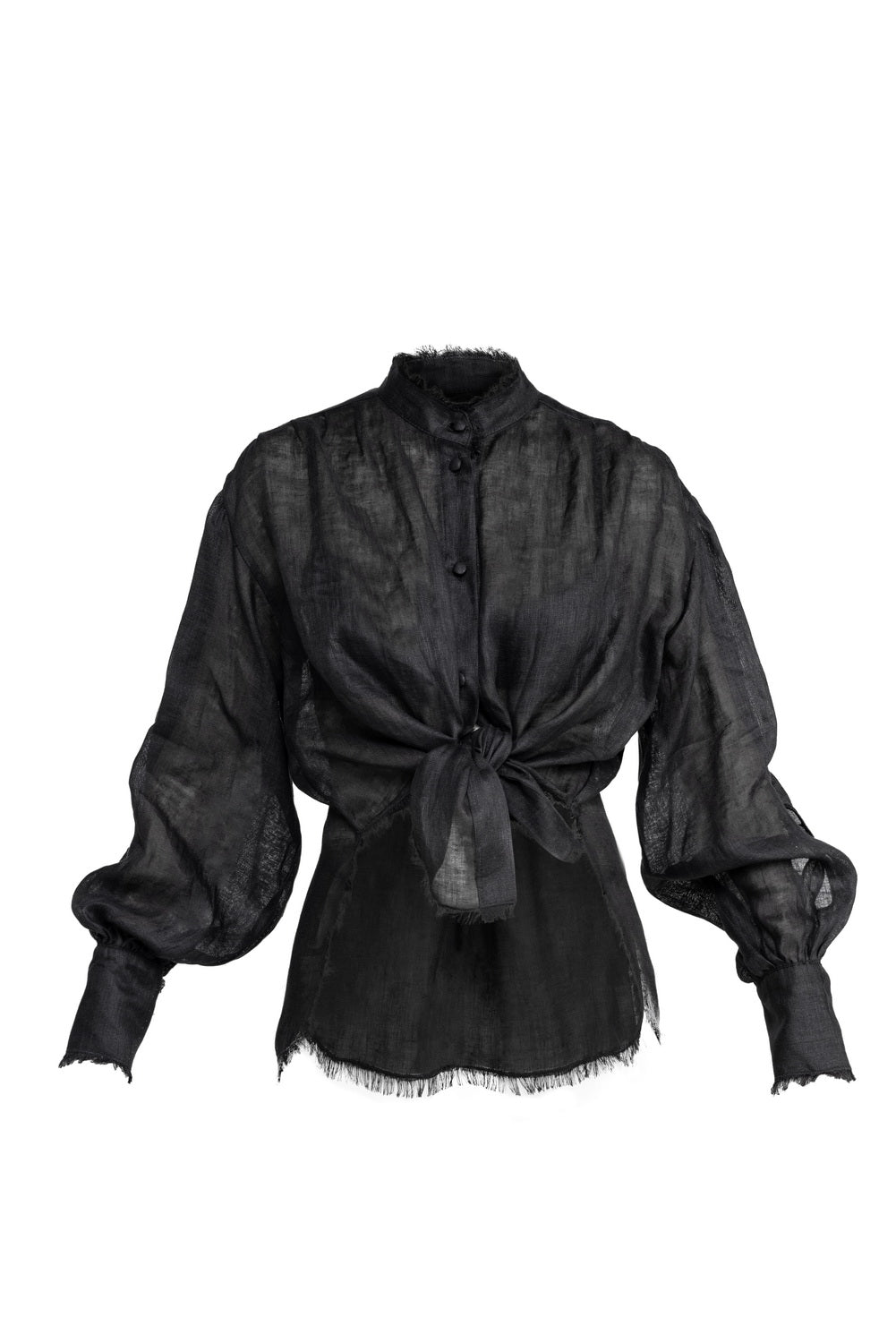 Cămașă neagră din in cu decupaje