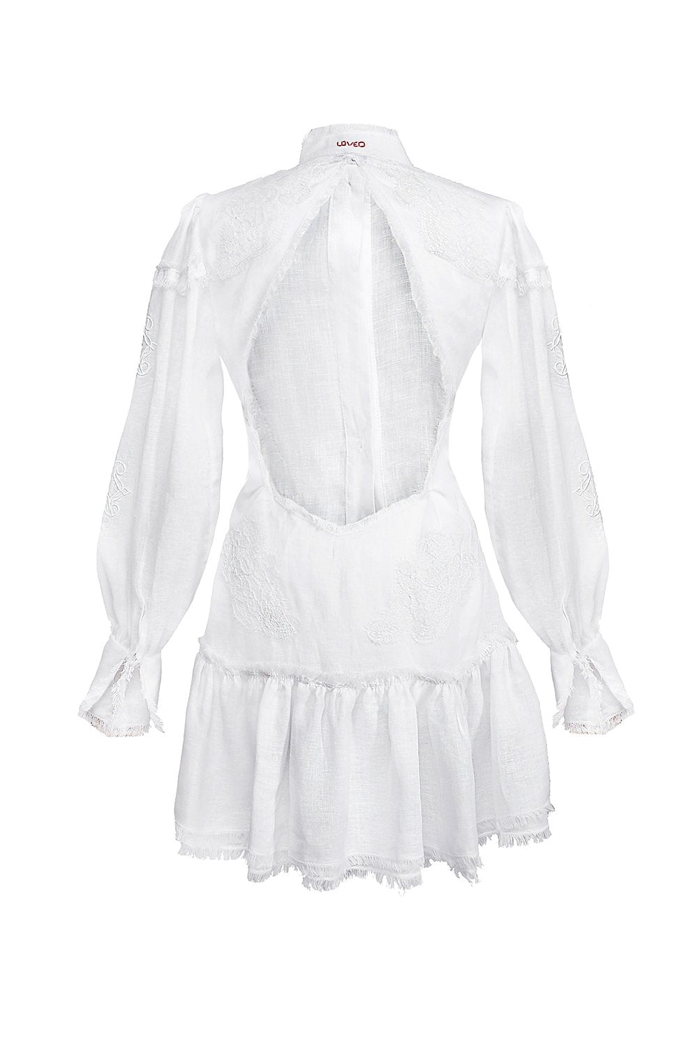 Embroidered semi fitted backless white dress