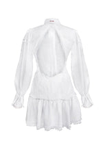 Load image into Gallery viewer, Embroidered semi fitted backless white dress
