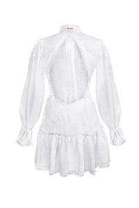 Embroidered semi fitted backless white dress