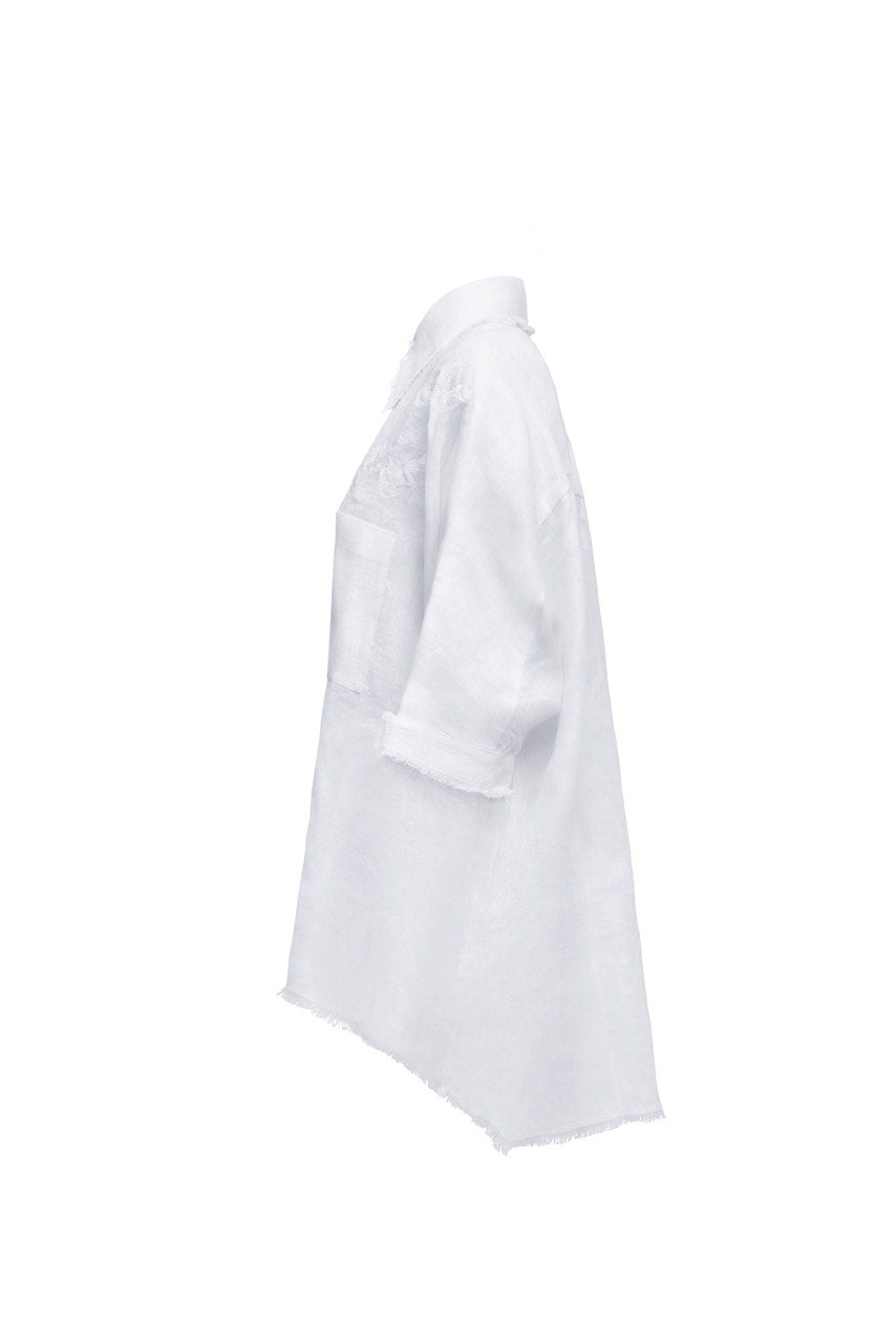 Bird embroidered white shirt