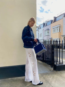 Embroidered long white pants
