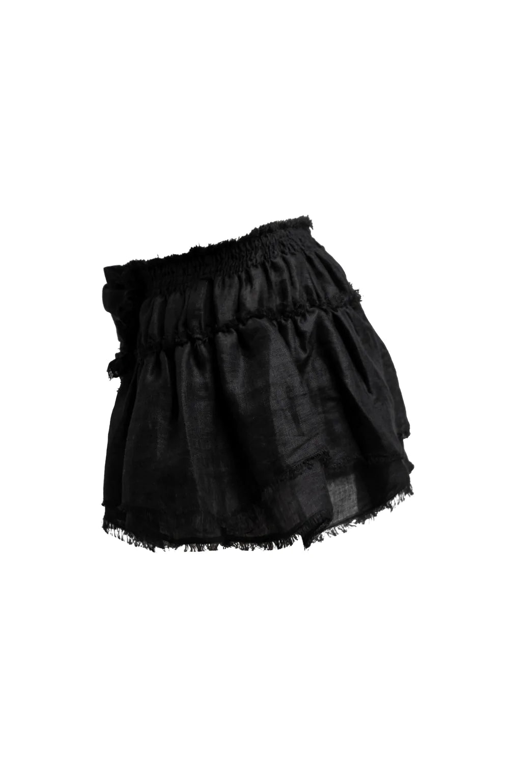 Layered raffled black mini skirt