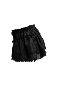 Layered raffled black mini skirt