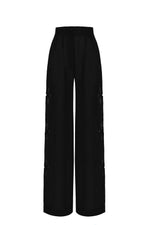 Încarcă imaginea în vizualizatorul Galeriei, Pantaloni lungi negri din in cu decupaje
