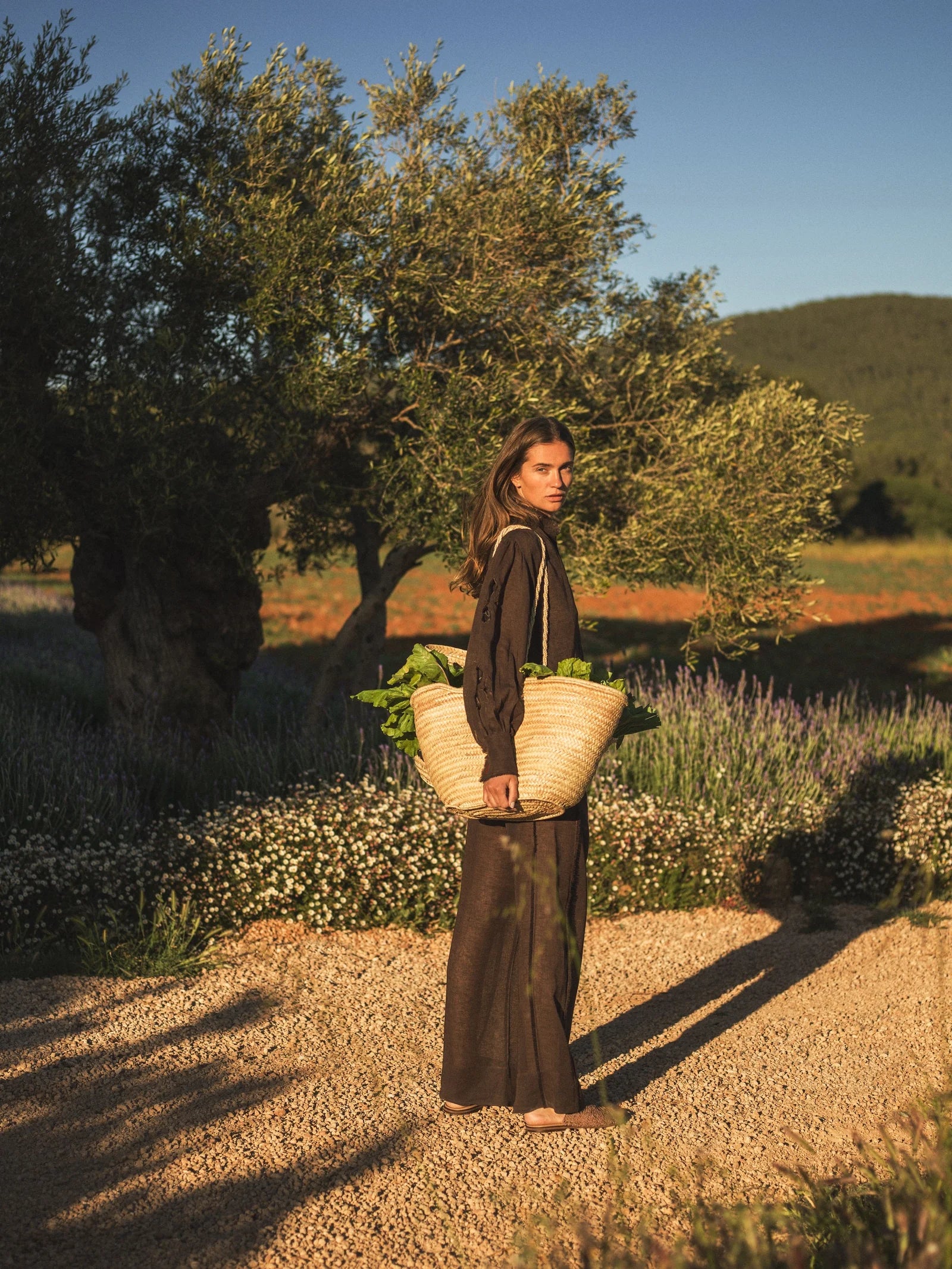 High-Waist Brown Embroidered Pants