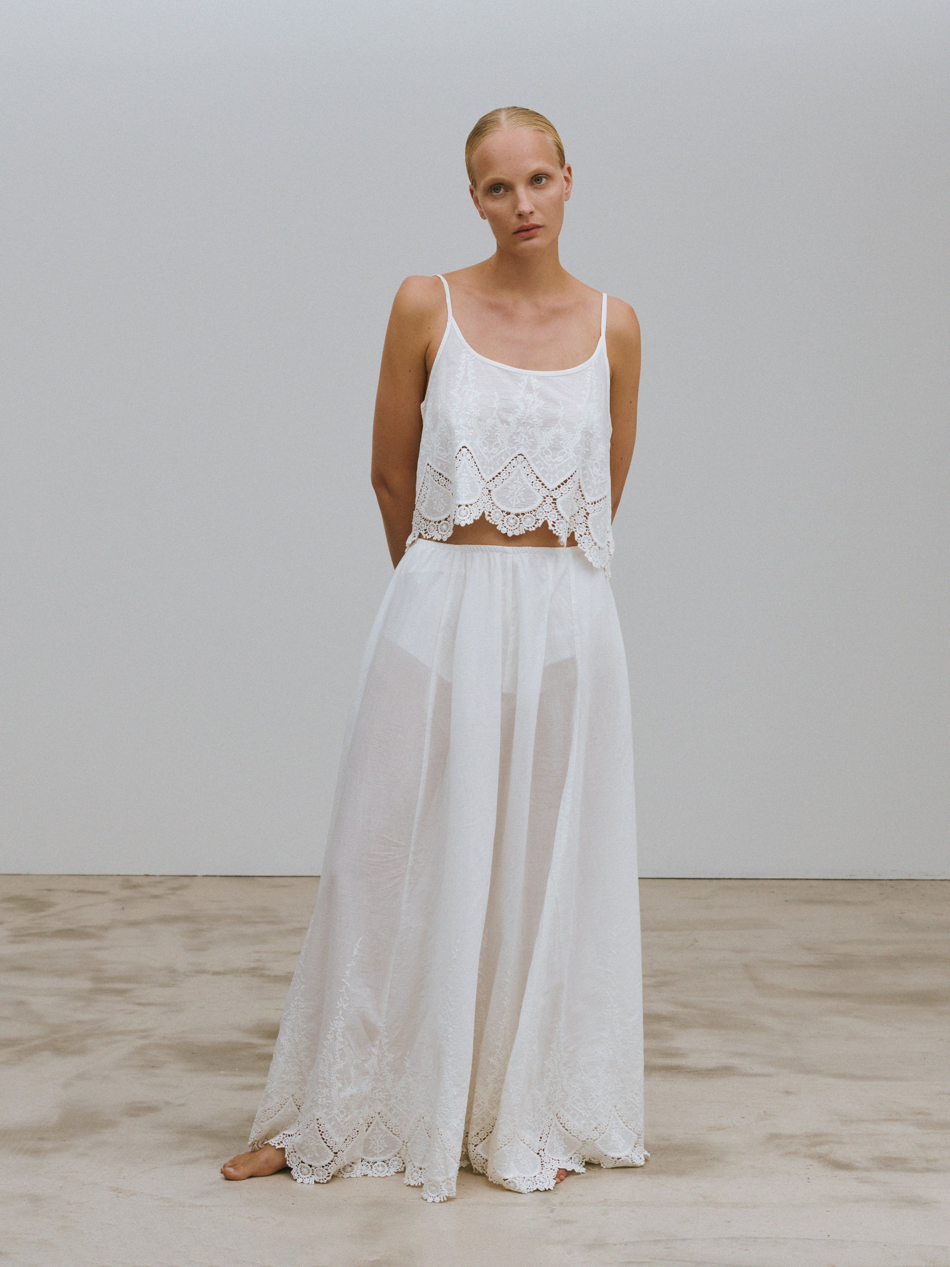 Long White Cotton Skirt with Embroidery