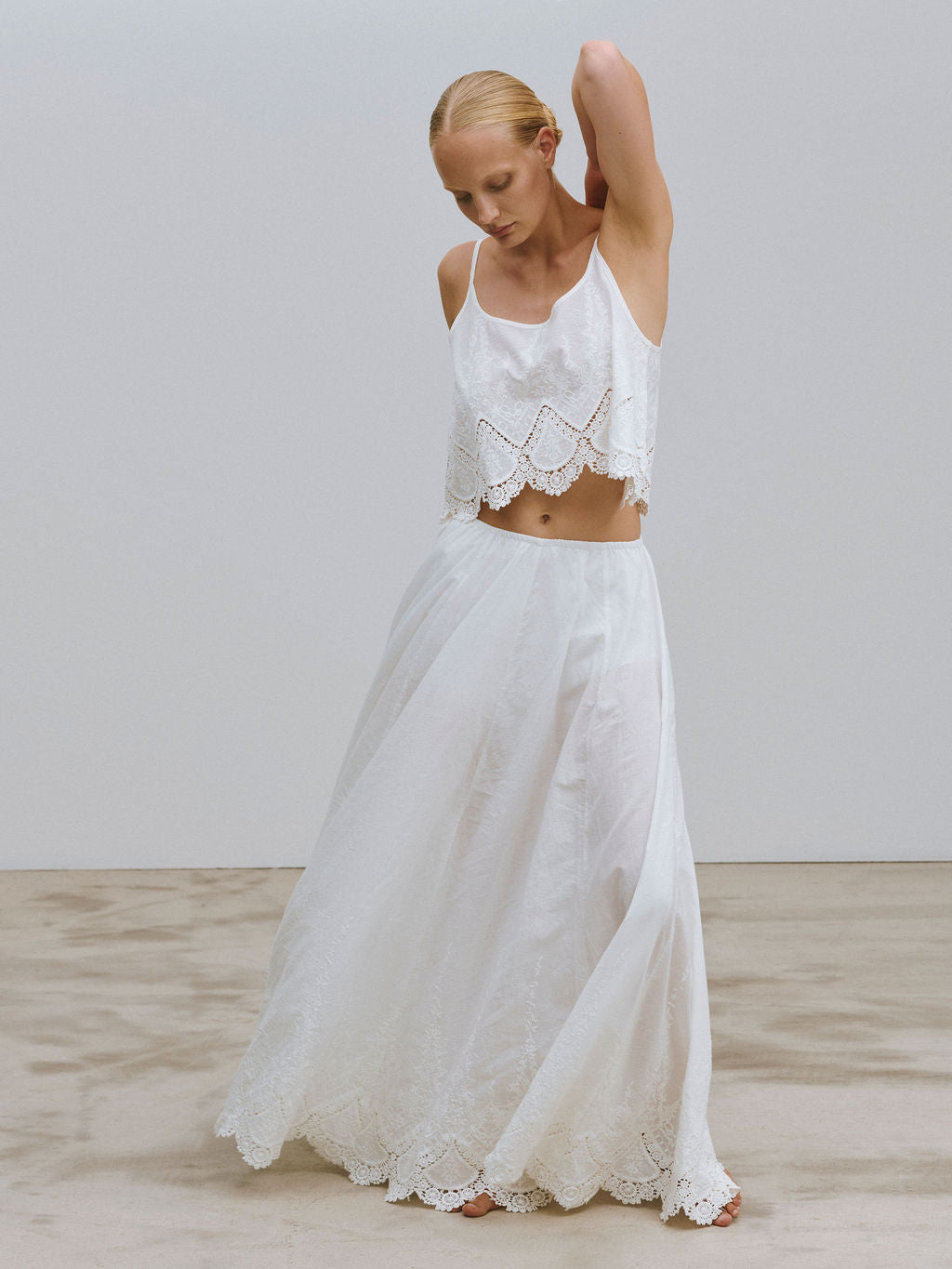 Long White Cotton Skirt with Embroidery