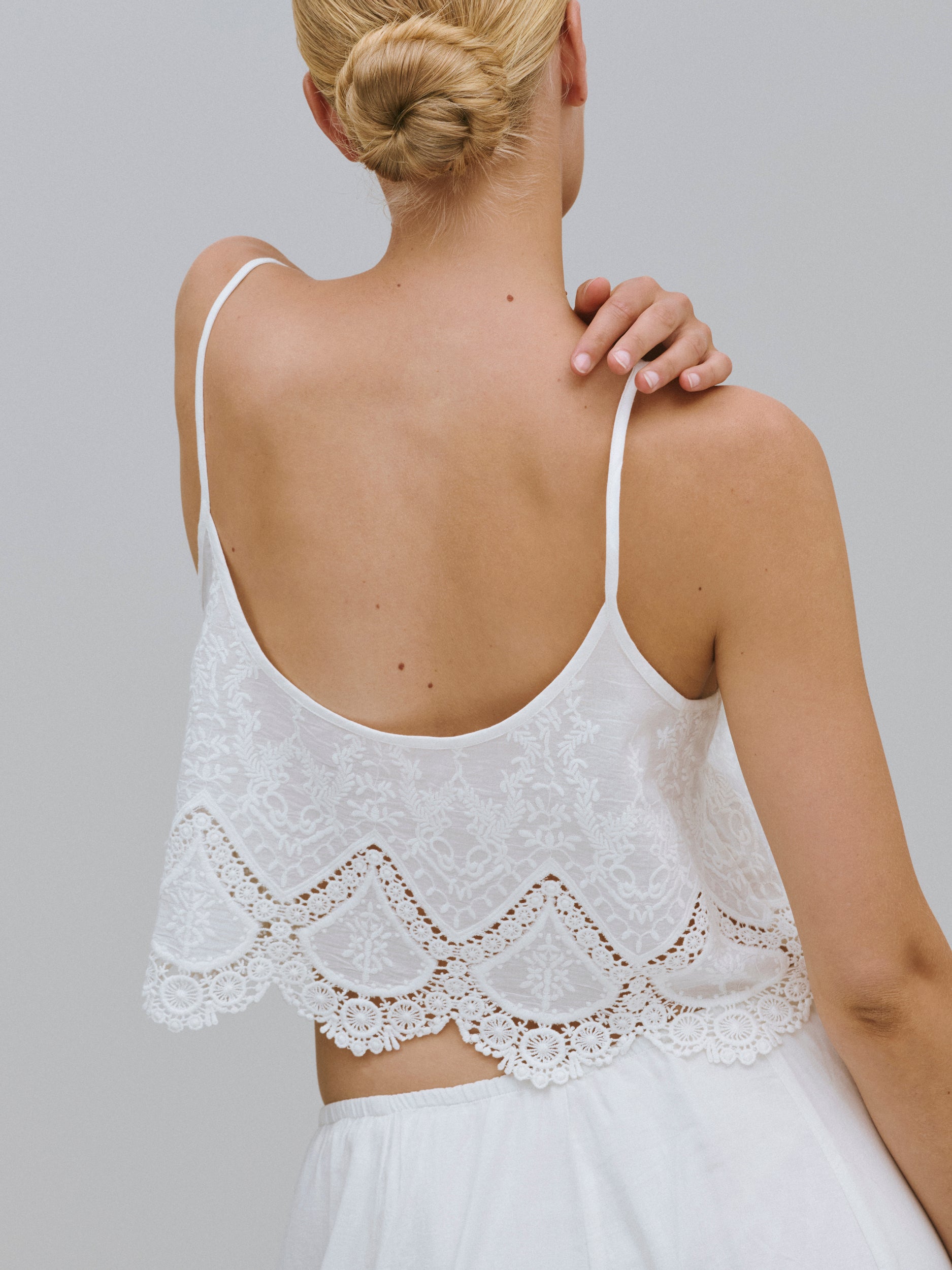 White Cropped Cotton Top with Embroidery