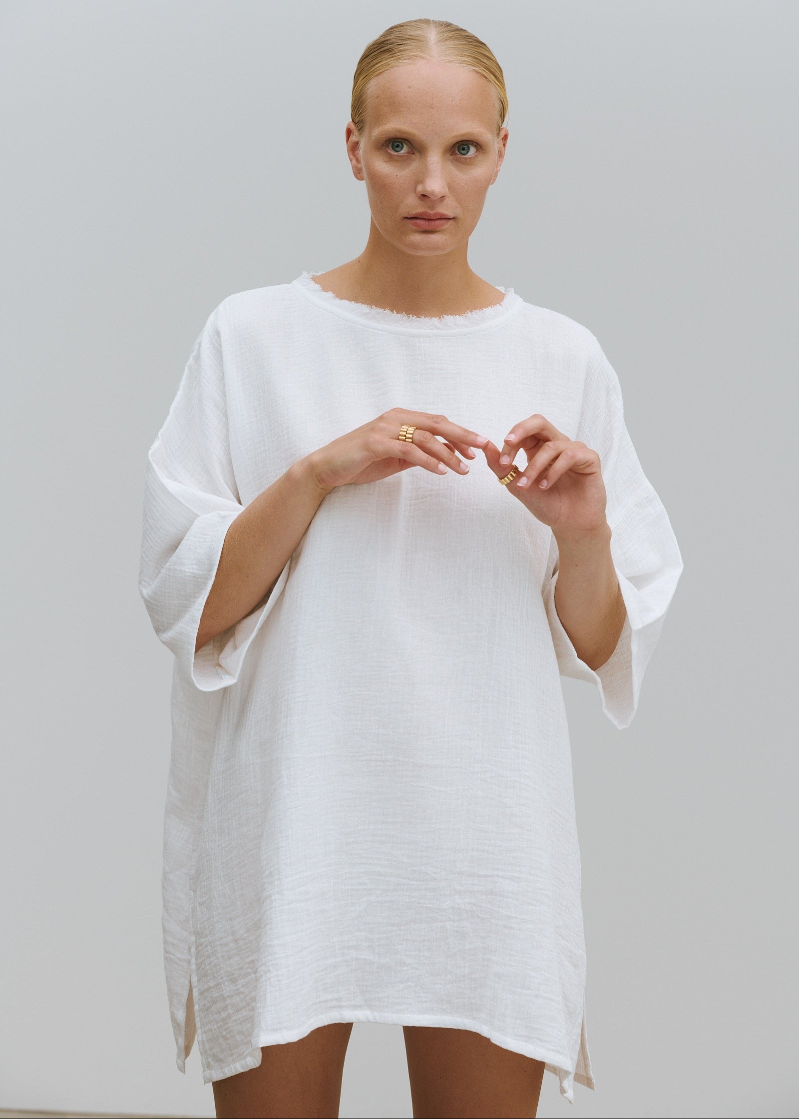 Long White Cotton T-Shirt -  The Peace Beach T