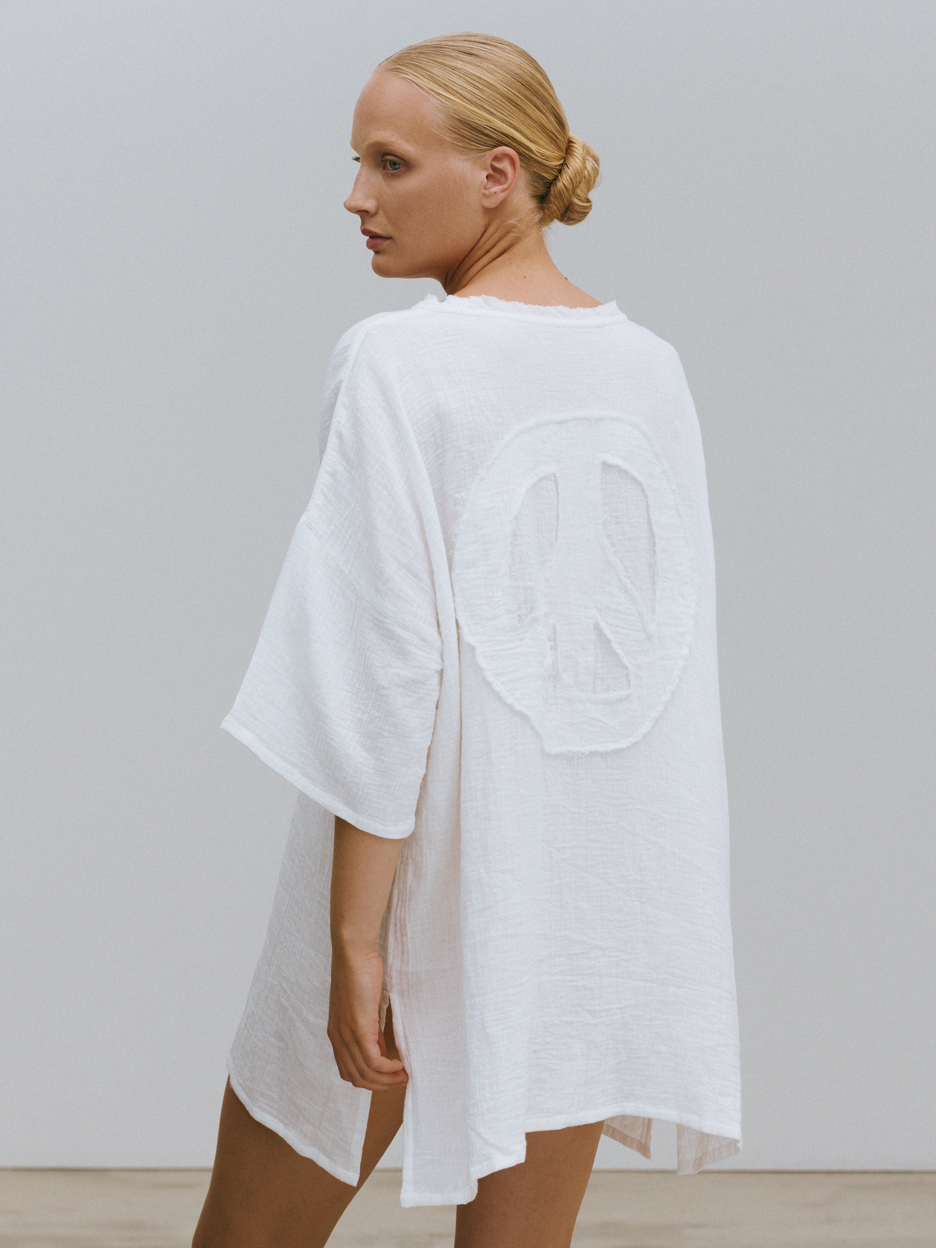 Long White Cotton T-Shirt -  The Peace Beach T