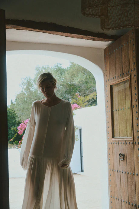 Long Viscose White Dress - Harmony