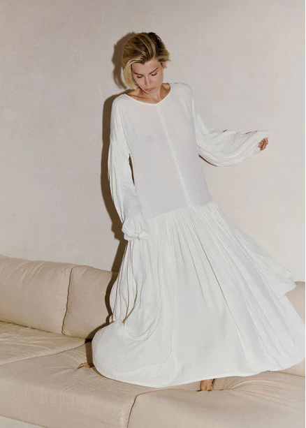 Long Viscose White Dress - Harmony