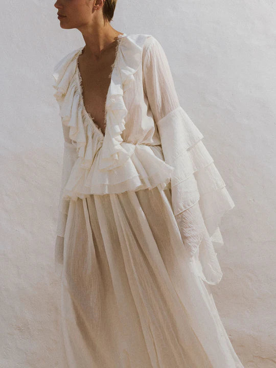 Long Cotton Ruffles Dress - Bella