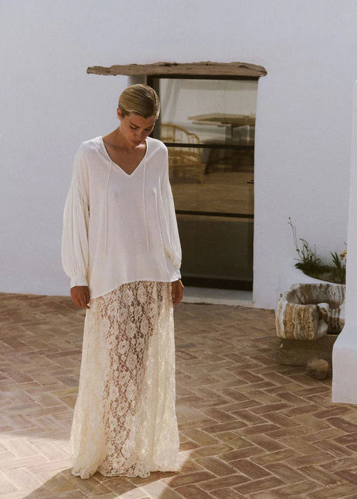 Cotton Long Lace Ecru Skirt