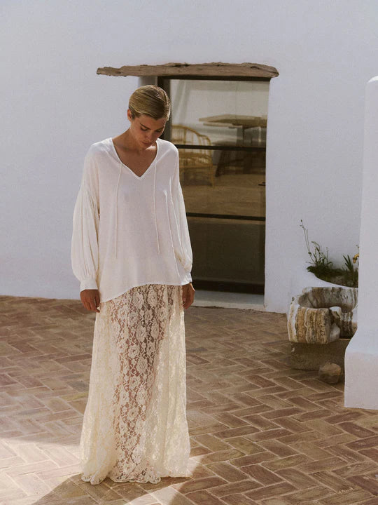 Cotton Long Lace Ecru Skirt