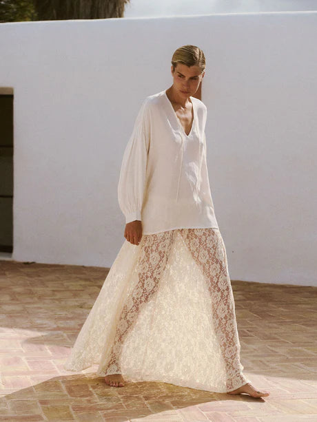 Cotton Long Lace Ecru Skirt