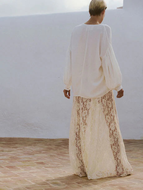 Cotton Long Lace Ecru Skirt