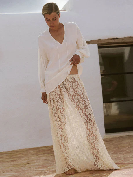 Cotton Long Lace Ecru Skirt