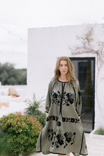 Load image into Gallery viewer, Embroidered midi linen ivory dress with ornaments Clarisse
