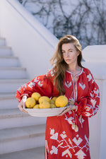 Load image into Gallery viewer, Embroidered midi linen red dress with ornaments Calliope
