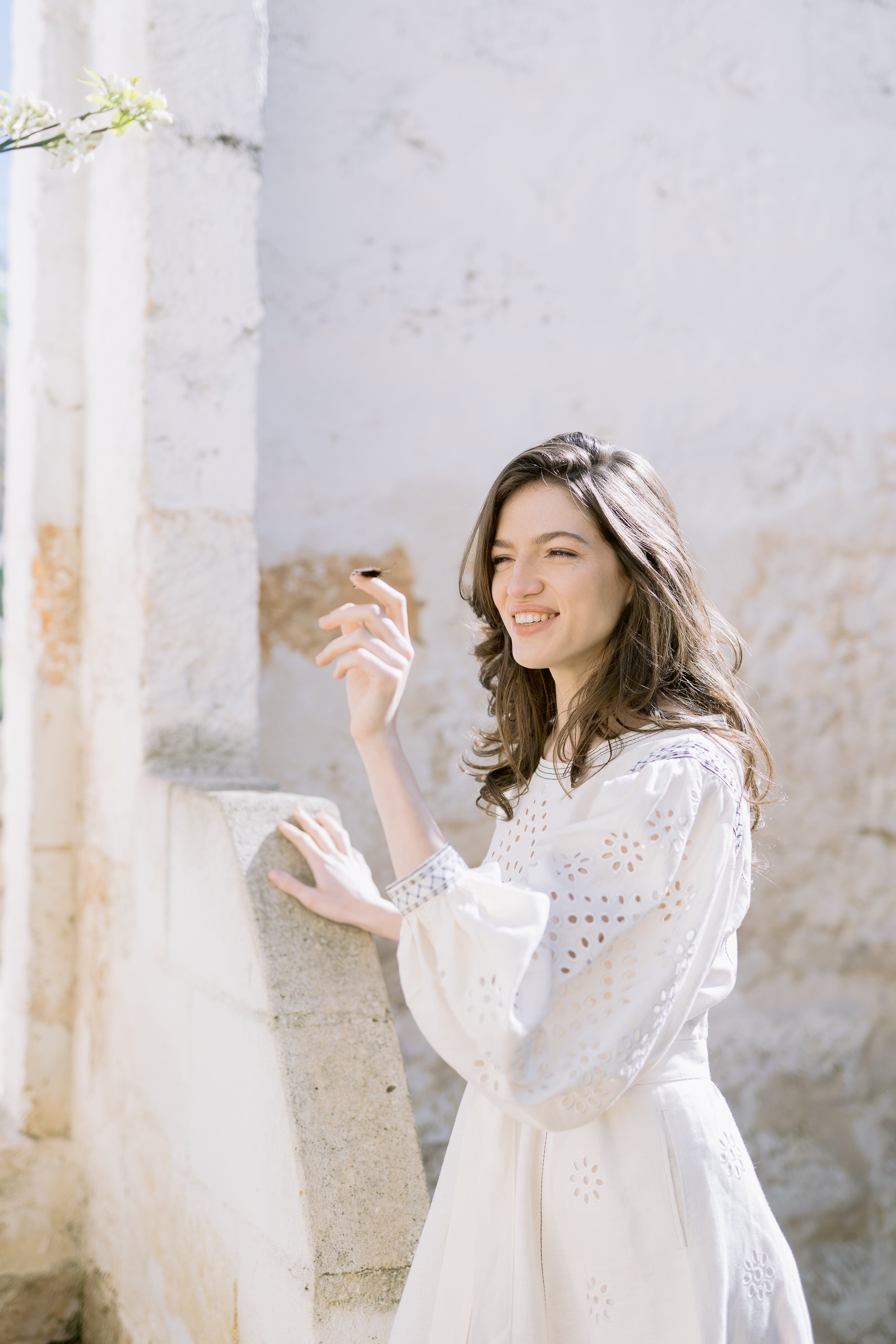 Embroidered Maxi Linen Dress with Voluminous Sleeves - Sashenka