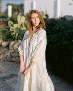 Load image into Gallery viewer, Embroidered midi linen ivory dress with ornaments Clarisse
