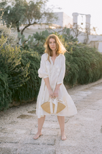 Load image into Gallery viewer, Embroidered midi linen ivory dress with ornaments Clarisse
