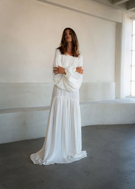 Long Viscose White Dress - Harmony
