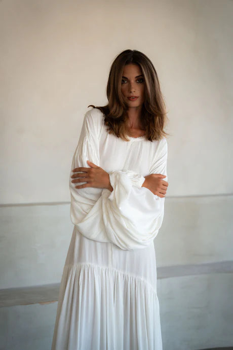 Long Viscose White Dress - Harmony
